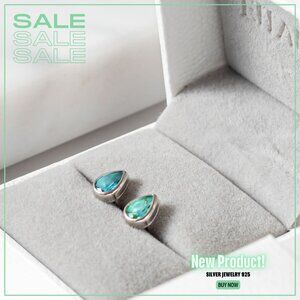 Silver Earrings for women with turquoise zircon and rhodium plating